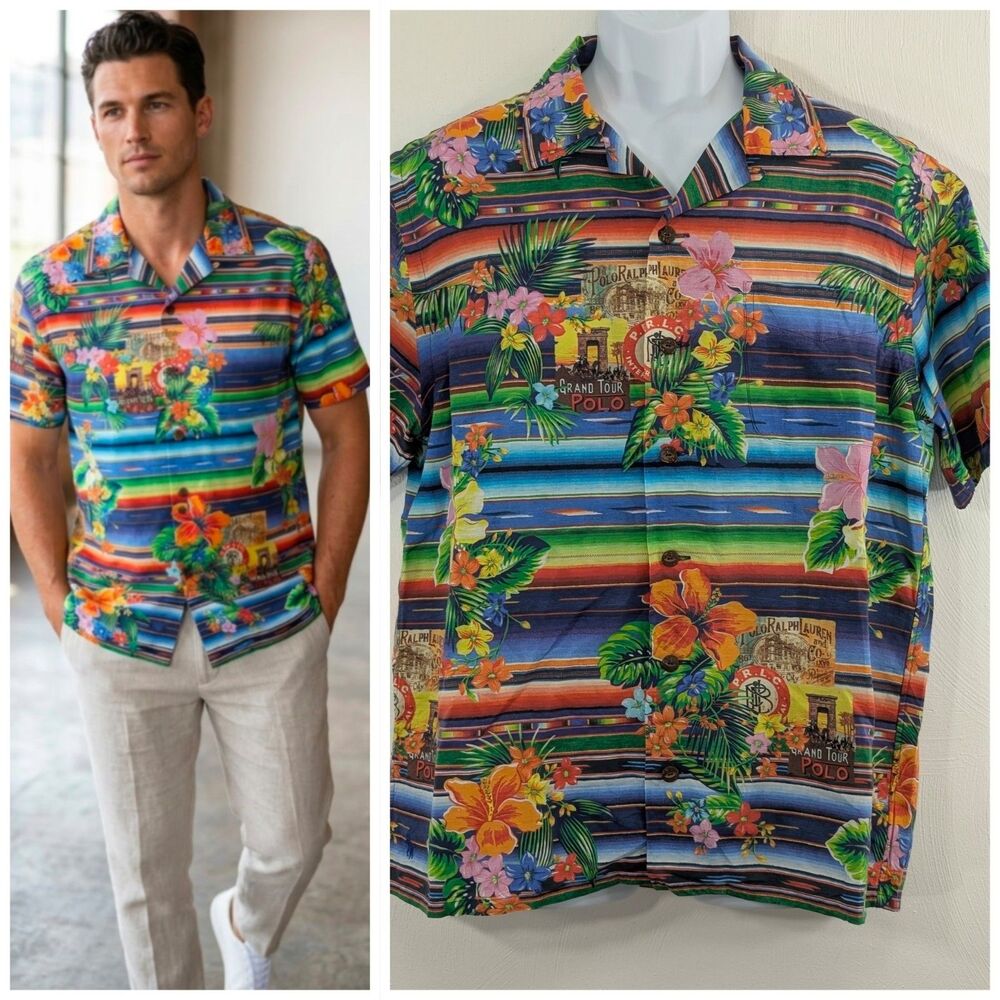 New Polo Ralph Lauren Custom Fit Aloha Hawaiian Linen Blend Button Down Shirt